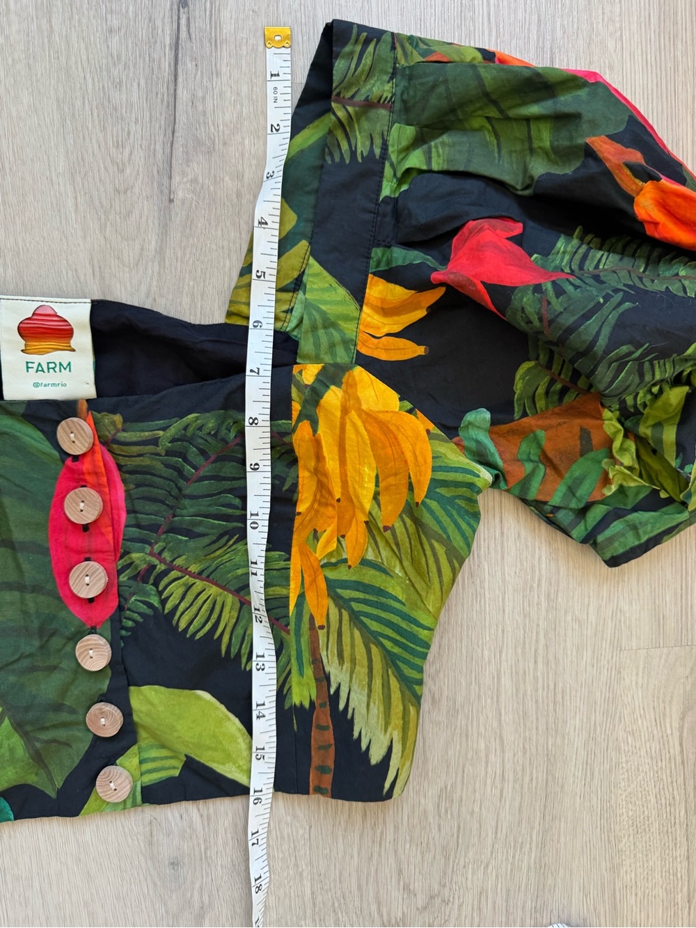 FARM Rio Cocoa Forest Tropical Puff-Sleeve Crop Top - Green & Red Size M Medium - Picture 6 of 8